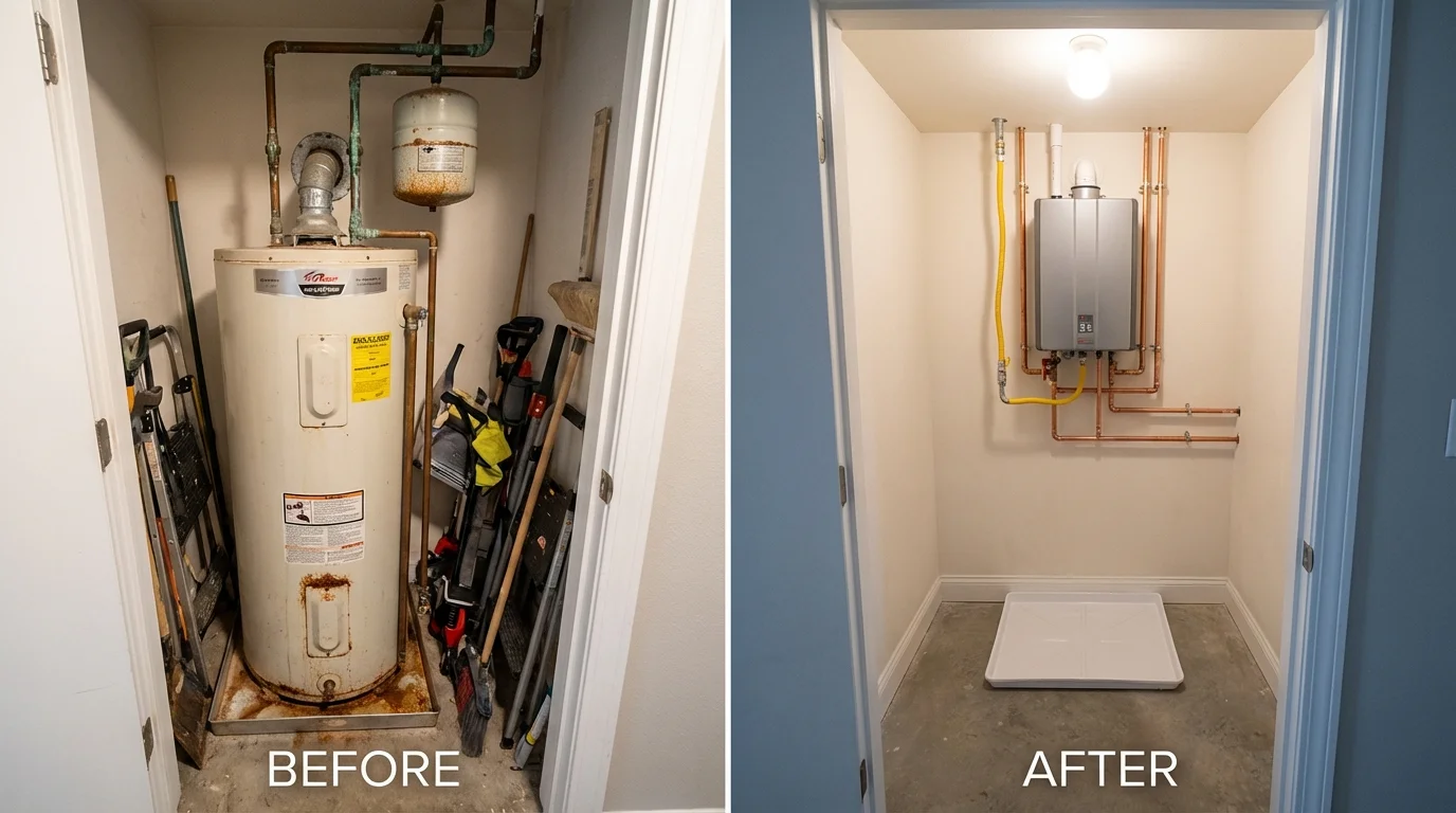 Tank water heater versus wall-mounted tankless unit comparison for Fredonia, WI homeowners